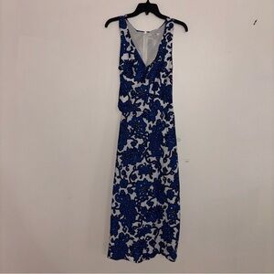 Boden White and Blue Sleeveless Halter Midi Sundress Faux Wrap Linen 14